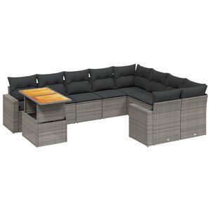 vidaXL Set Divano da Giardino 10 pz con Cuscini Grigio in Polyrattan