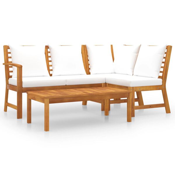 vidaXL Set Divani da Giardino 4 pz con Cuscini Crema in Legno Acacia