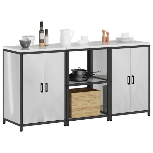 vidaXL Set di Stoccaggio per Cucina con porta 3 pcs Argento Acciaio