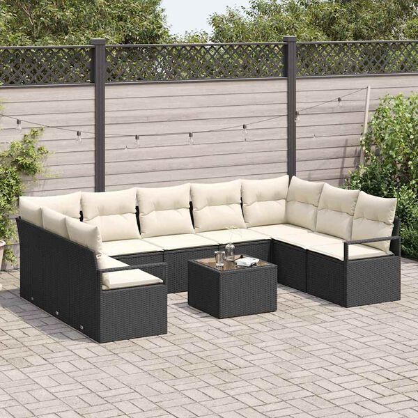 vidaXL Set di divani con cuscino 10 pcs Nero polyrattan