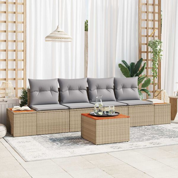 vidaXL Set Divano da Giardino con cuscino 5 pcs Beige Poly Rattan