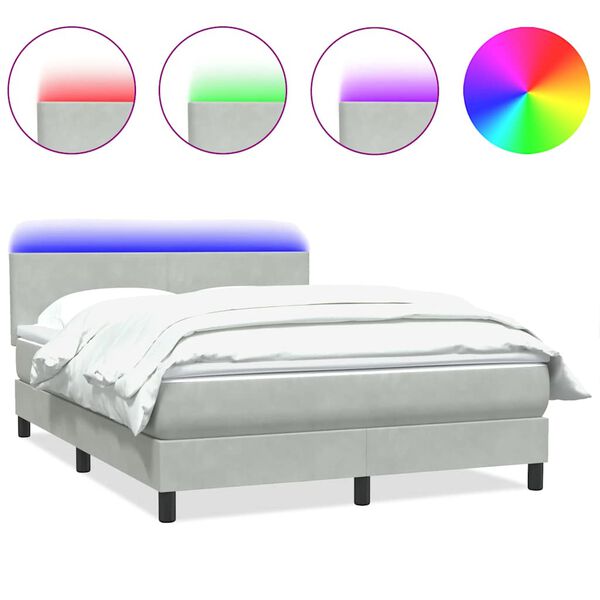 vidaXL Letto a Molle con Materasso e LED Grigio Chiaro 140x210cm Velluto