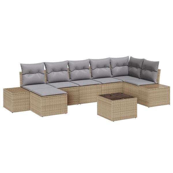 vidaXL Set Divano da Giardino con cuscino 7 pcs Beige polyrattan