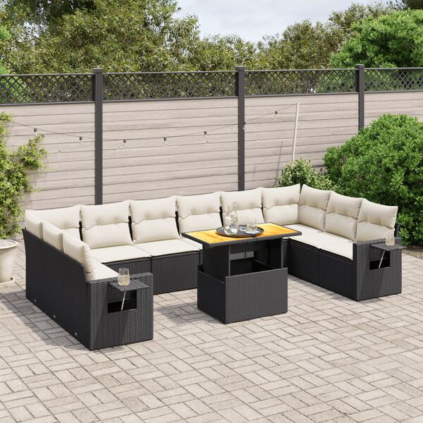 vidaXL Set Divani da Giardino 11 pz con Cuscini in Polyrattan Nero