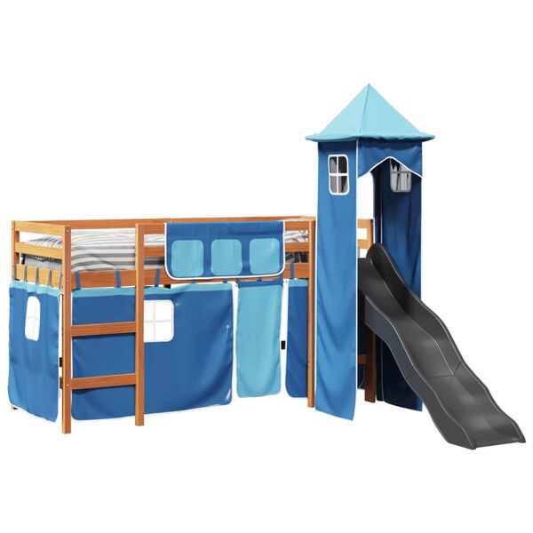 vidaXL Letto a Soppalco con Torre Bambini Blu 80x200cm Massello Pino