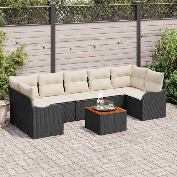 vidaXL Set Divano da Giardino con cuscino 8 pcs Nero polyrattan