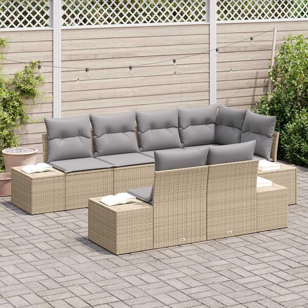 vidaXL Set Divano da Giardino 7 pcs Beige e grigio polyrattan