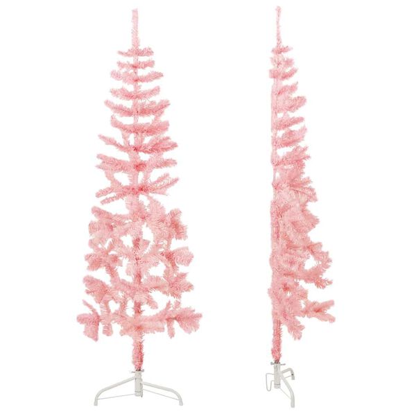 vidaXL Albero Natale Artificiale Sottile a Met&agrave; e Supporto Rosa 120 cm