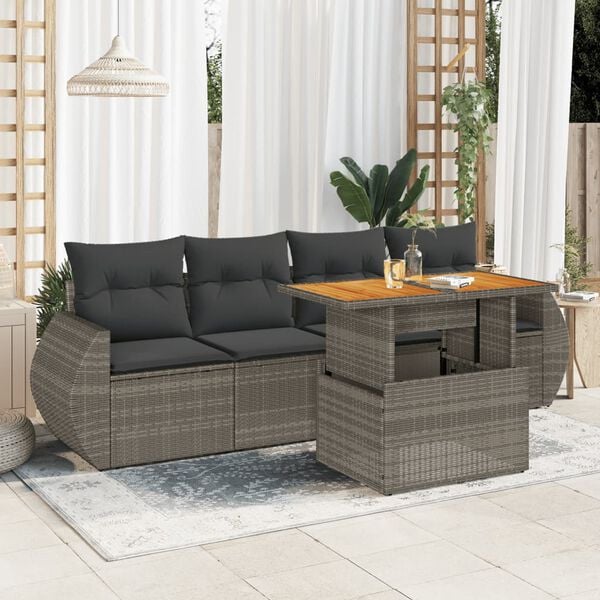 vidaXL Set Divano da Giardino 5 pz con Cuscini Grigio in Polyrattan