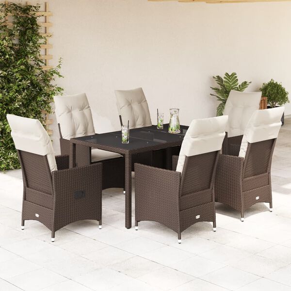 vidaXL Set da Pranzo da Giardino 7pz con Cuscini in Polyrattan Marrone