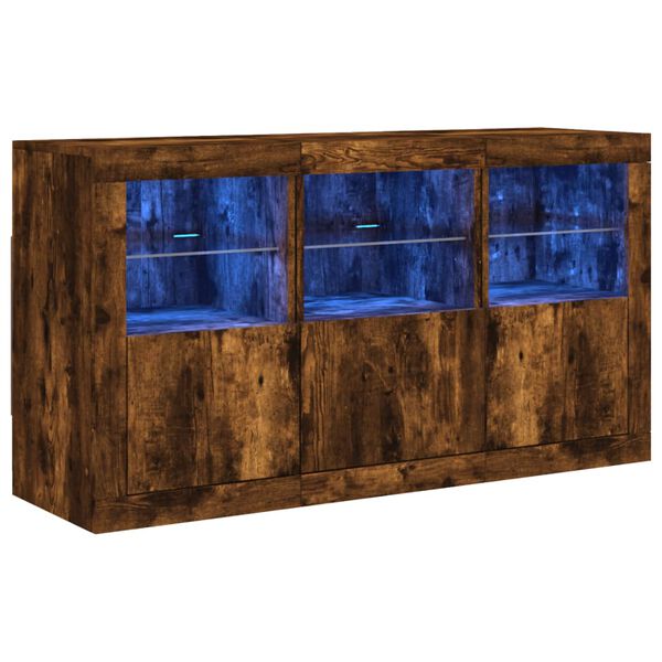 vidaXL Credenza con Luci LED Rovere Fumo 123x37x67 cm