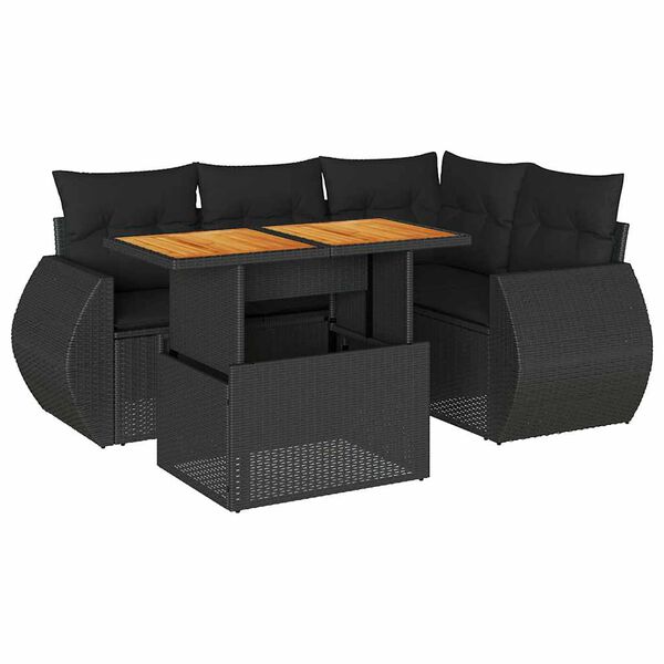 vidaXL Set Divani da Giardino 5 pz con Cuscini in Polyrattan Nero