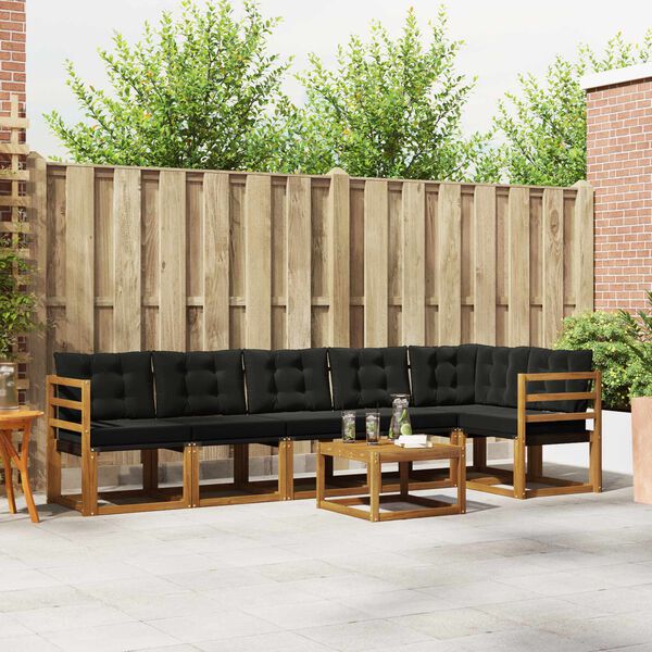 vidaXL Set di divani da esterno con cuscino 7 pcs Naturale e Nero