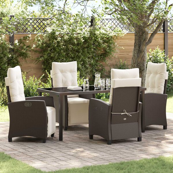 vidaXL Set da Pranzo per Giardino con cuscino 5 pcs Marrone polyrattan