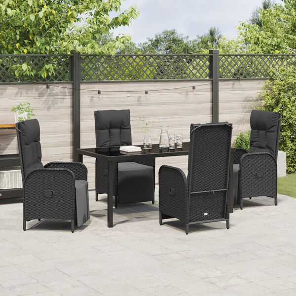 vidaXL Set da Pranzo per Giardino con cuscino 5 pcs Nero polyrattan