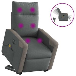 vidaXL Poltrona Alzapersona Massaggi Elettrica Grigio Scuro Tessuto