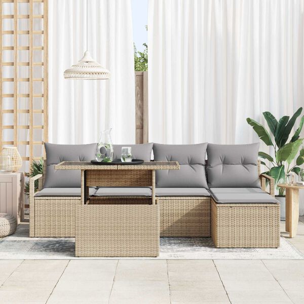 vidaXL Set Divano da Giardino 6 pcs Beige Poly Rattan