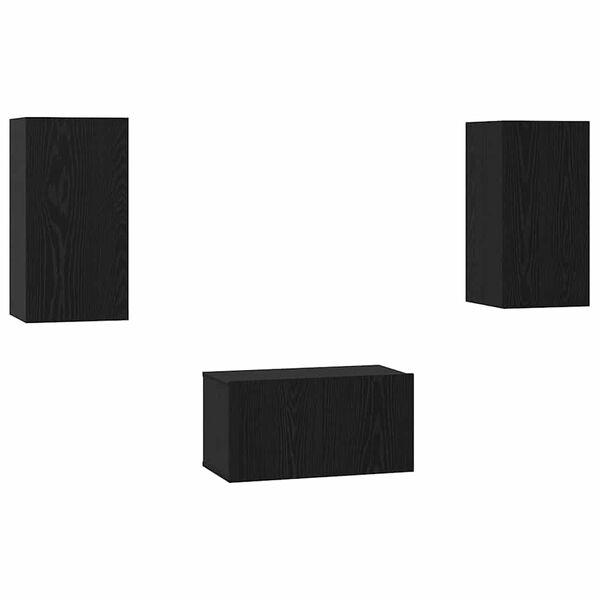 vidaXL Set mobile TV 3 pcs Rovere Nero Legno multistrato