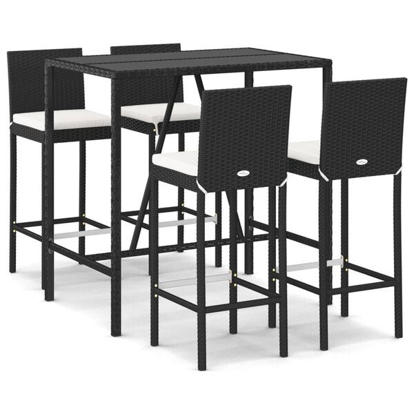 vidaXL Set Bar da Giardino 5 pz con Cuscini in Polyrattan Nero