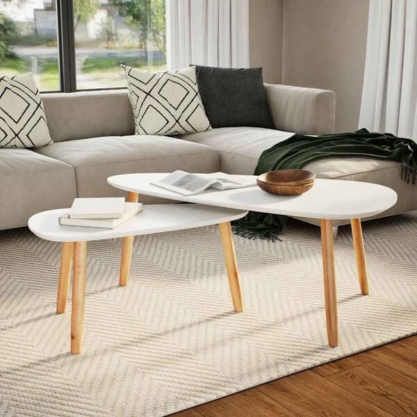 vidaXL Set Tavolini Salotto 2pz in Legno Massello Massello Pino Bianco