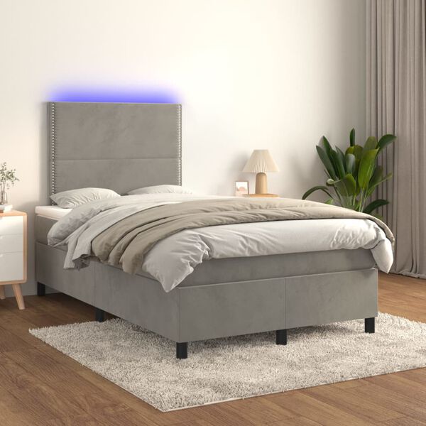 vidaXL Letto a Molle Materasso e LED Grigio Chiaro 120x200 cm Velluto