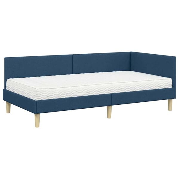 vidaXL Struttura Letto Angolare con Materasso Altro 2 pcs Blu Tessuto