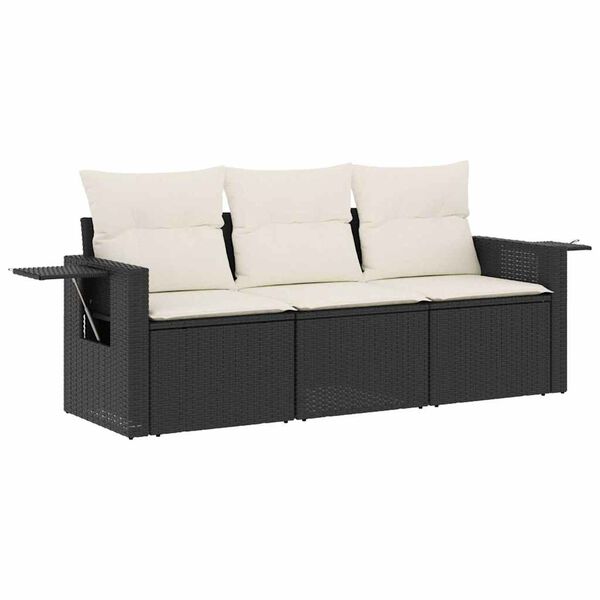 vidaXL Set Divani da Giardino 3 pz con Cuscini in Polyrattan Nero