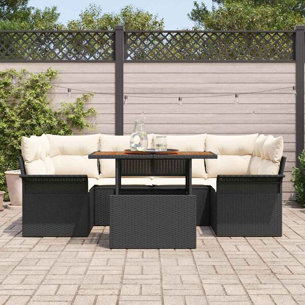 vidaXL Set Divano da Giardino con cuscino 7 pcs Nero e crema
