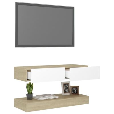vidaXL Mobile Porta TV con Luci LED Bianco e Sonoma 90x35 cm