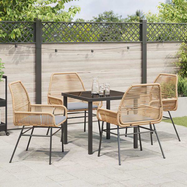 vidaXL Set da Pranzo per Giardino con cuscino 5 pcs Marrone polyrattan