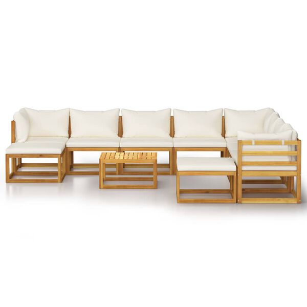 vidaXL Set Divani da Giardino 11 pz con Cuscini Crema in Legno Acacia