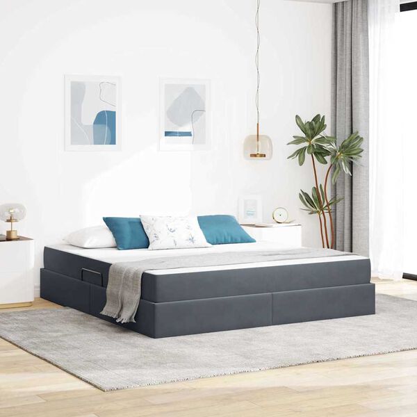 vidaXL Letto con contenitore e materasso Grigio scuro 160 x 200 cm