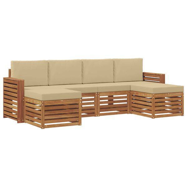 vidaXL Set divani 6 pcs Naturale e Beige Legno di Acacia Massello