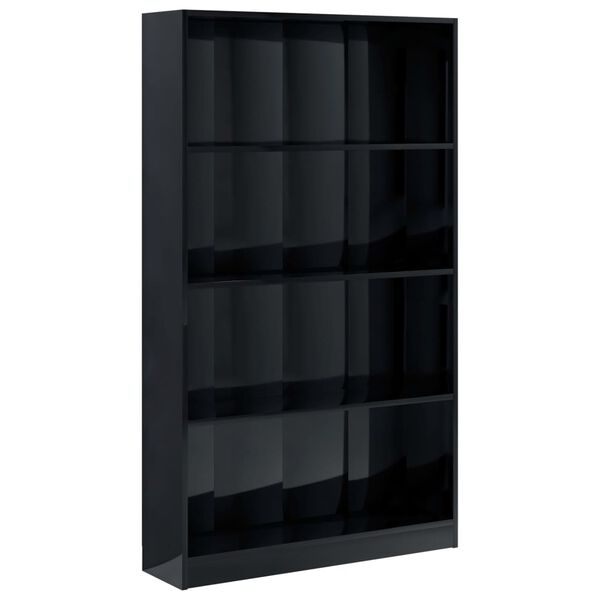 vidaXL Libreria 4 Ripiani Nero Lucido 80x24x142 cm Legno Multistrato