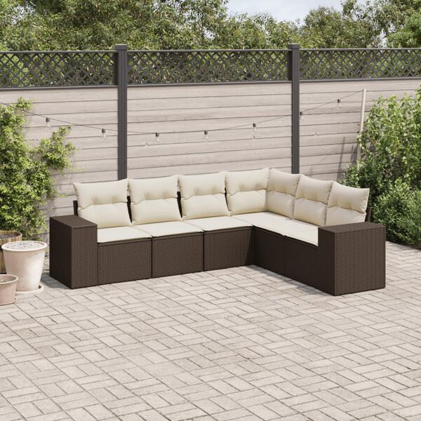 vidaXL Set Divano da Giardino 6 pz con Cuscini Marrone in Polyrattan