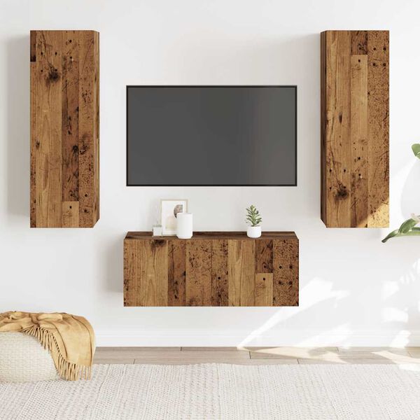 vidaXL Mobili TV a Parete 3 pz Legno Antico in Legno Multistrato
