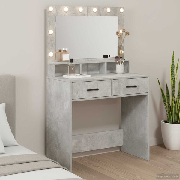 vidaXL Tavolo da Trucco con cassetto Grigio cemento 79 x 41 x 135 cm
