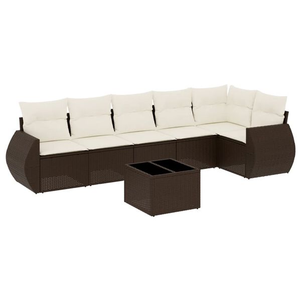 vidaXL Set Divani da Giardino 7 pz con Cuscini Marrone in Polyrattan