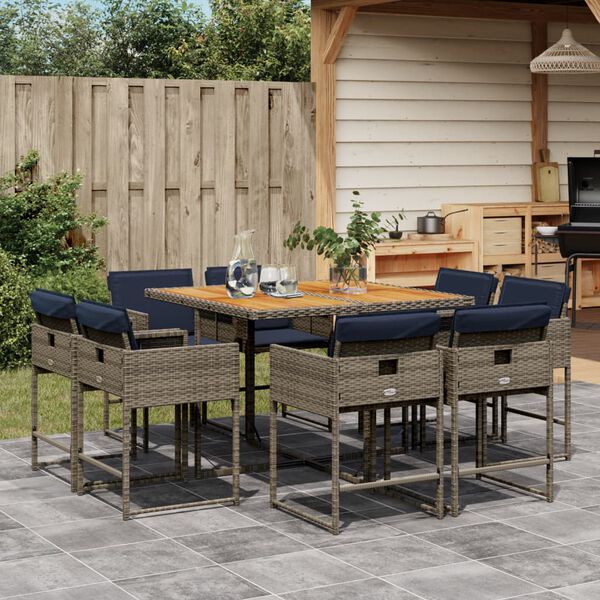 vidaXL Set da Pranzo da Giardino 9 pz con Cuscini in Polyrattan Grigio