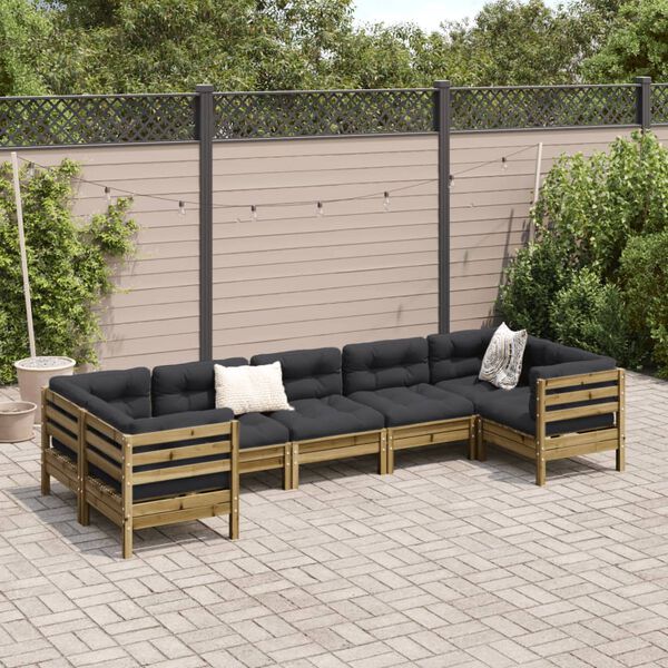 vidaXL Set Divani da Giardino 7pz con Cuscini Legno Impregnato di Pino