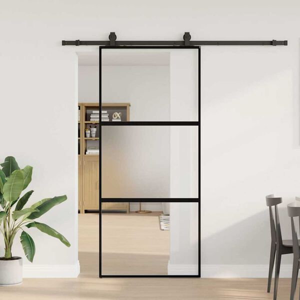 vidaXL Porta Scorrevole Set Ferramenta Nera 90x205 cm Vetro Temperato