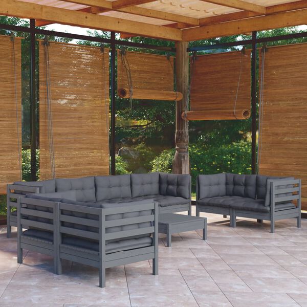 vidaXL Set Divani da Giardino 9 pz con Cuscini Legno Massello di Pino