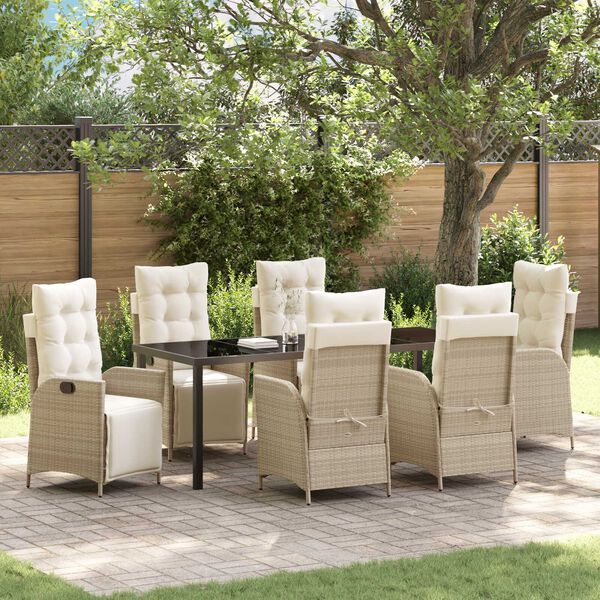 vidaXL Set da Pranzo per Giardino con cuscino 7 pcs Beige polyrattan
