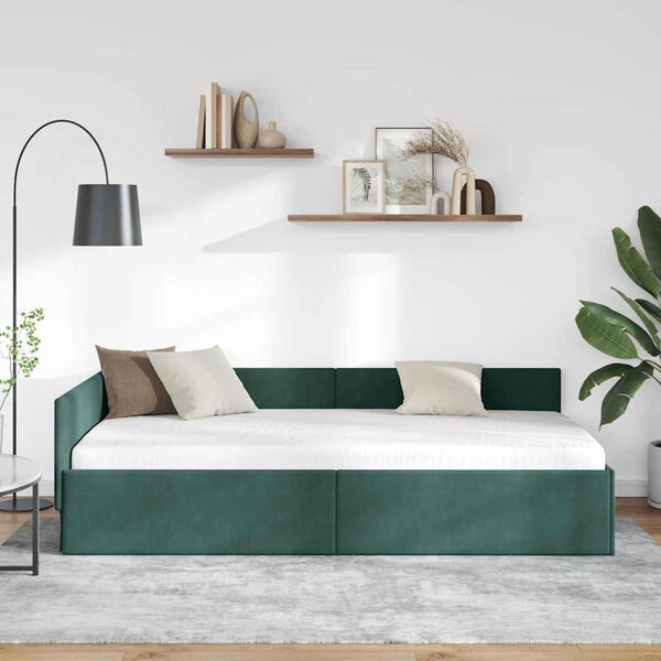 vidaXL Cornice del letto ad angolo Verde Scuro 90 cm x 190 cm Velluto