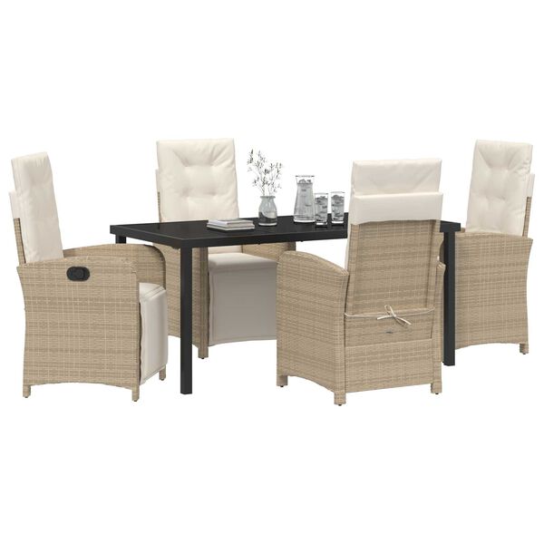 vidaXL Set da Pranzo per Giardino con cuscino 5 pcs Beige polyrattan