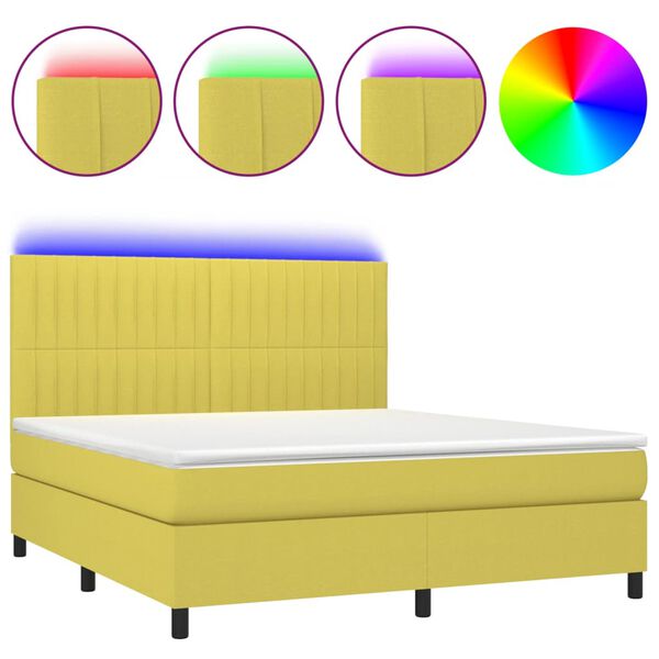 vidaXL Letto a Molle con Materasso e LED Verde 160x200 cm in Tessuto