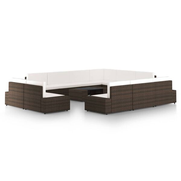 vidaXL Set Divani da Giardino 12 pz con Cuscini in Polyrattan Marrone