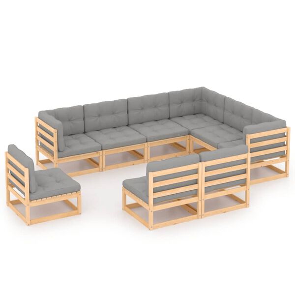 vidaXL Set Salotto Giardino 9 pz Cuscini Antracite Legno Massello Pino