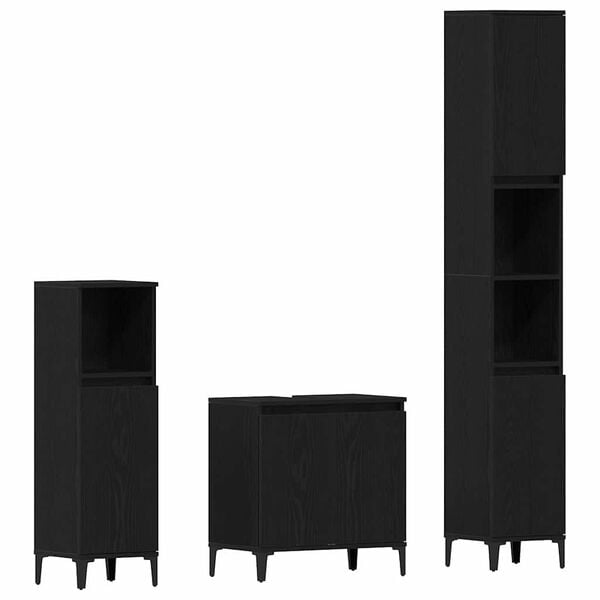 vidaXL Set di mobili per il bagno Montaggio a parete 3 pcs Rovere Nero
