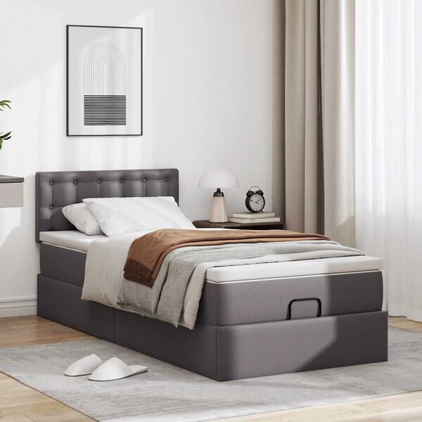 vidaXL Letto Pouf con Materasso Grigio 100x200 cm Similpelle